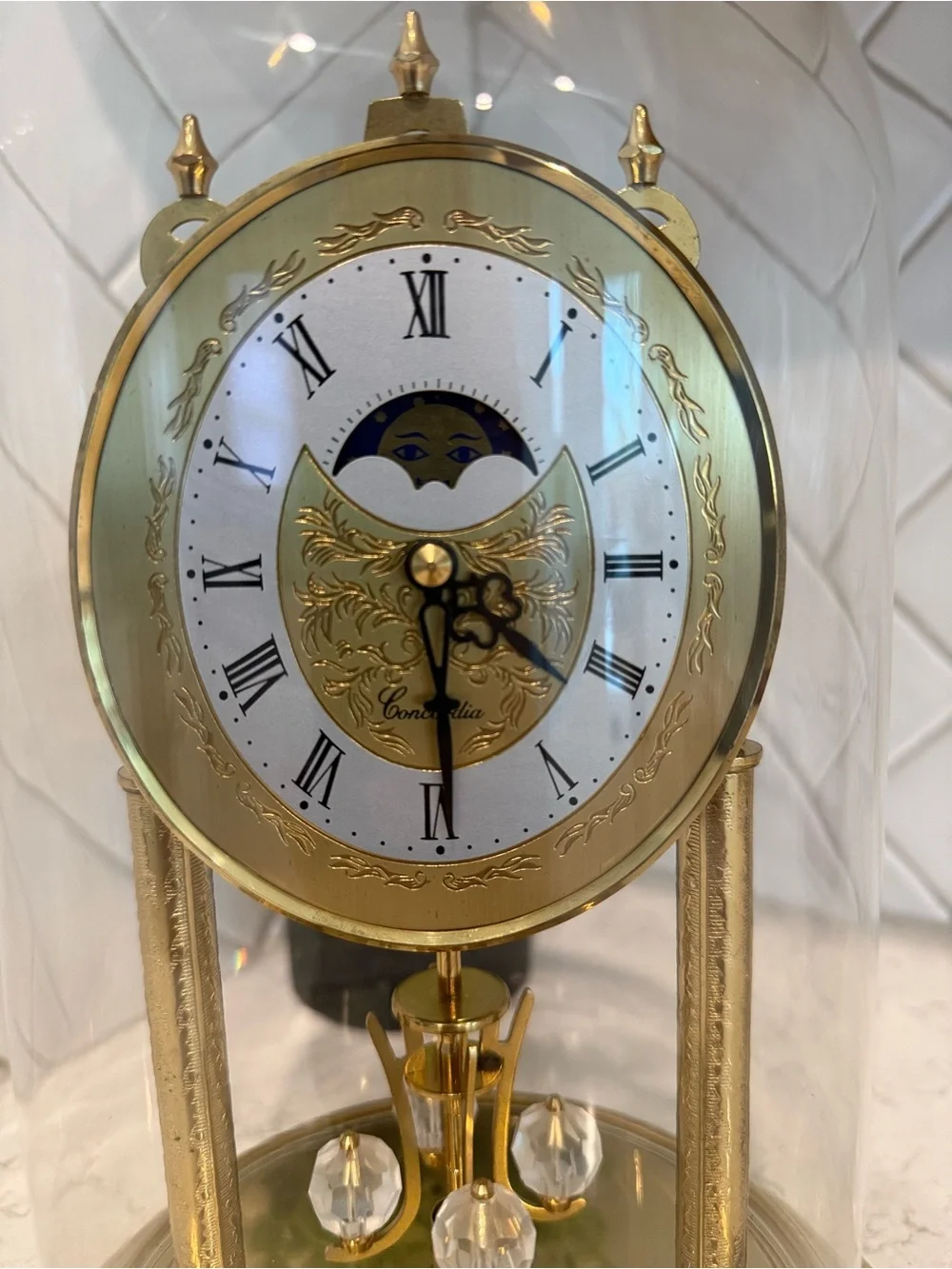 Brass Anniversary Mantel Clock with Crystal Accents - Gold